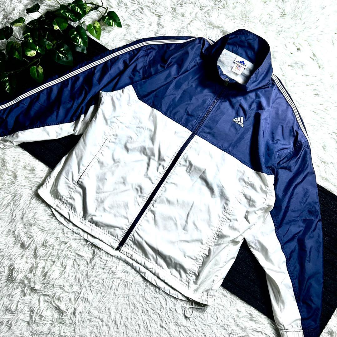 アディダス Y2K 90s ナイロンジャケットフルジップ オーバーサイズ 紺白