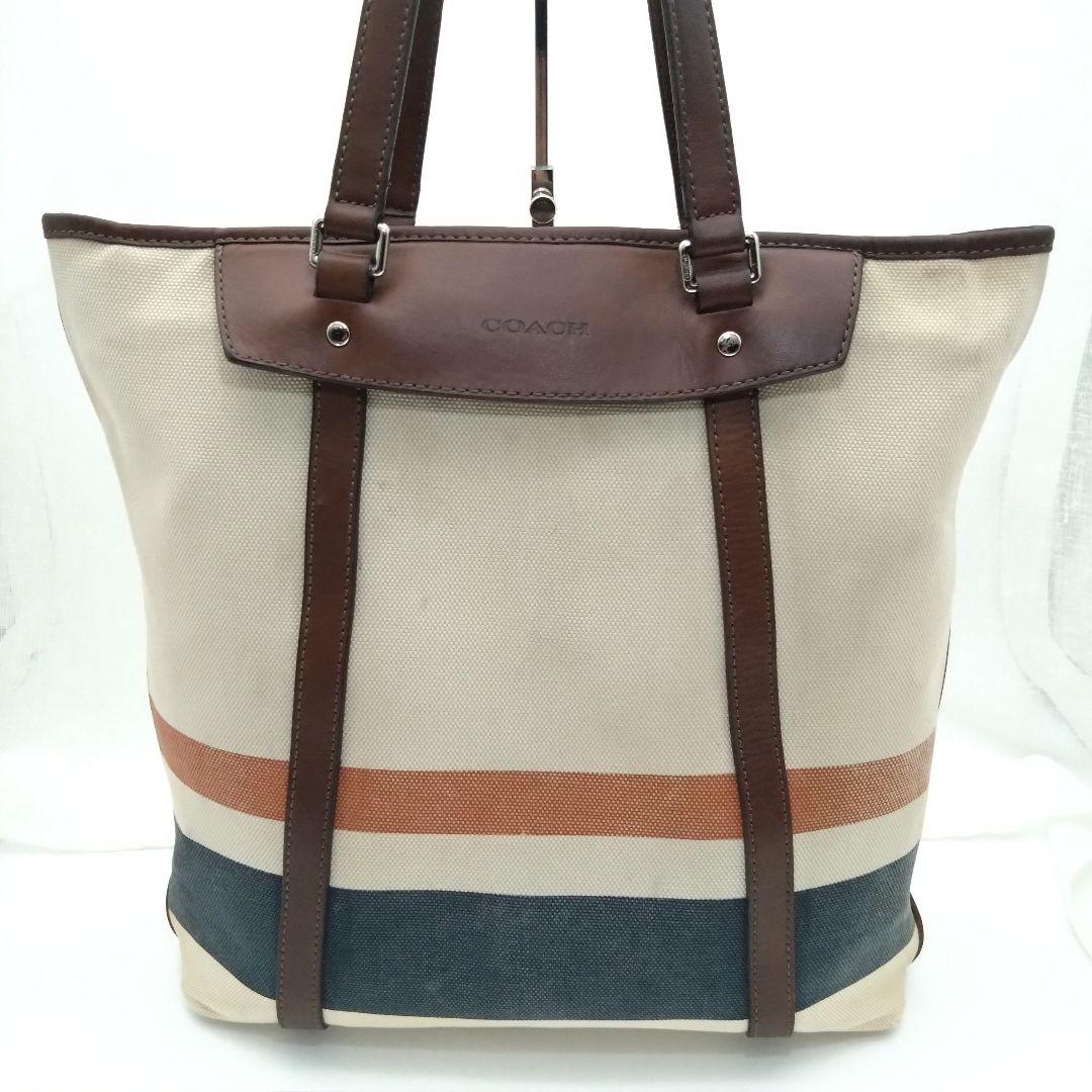 COACH キャンバス トートバッグ ブリーカー ストライプド A4収納