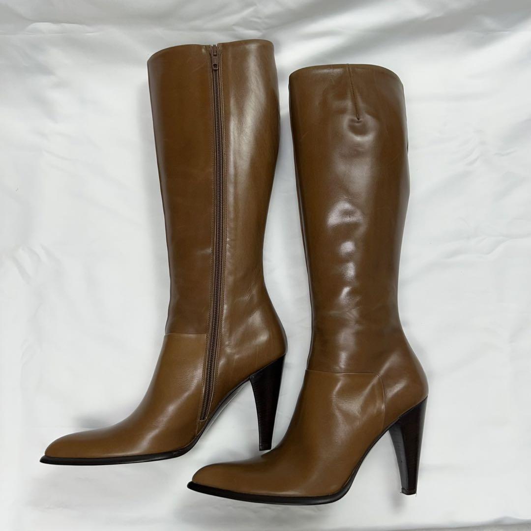 Max Mara マックスマーラ レザー ロングブーツ ブラウン 36 23cm 中古・古着通販】MaxMara (マックスマーラ) レザーロングブーツ