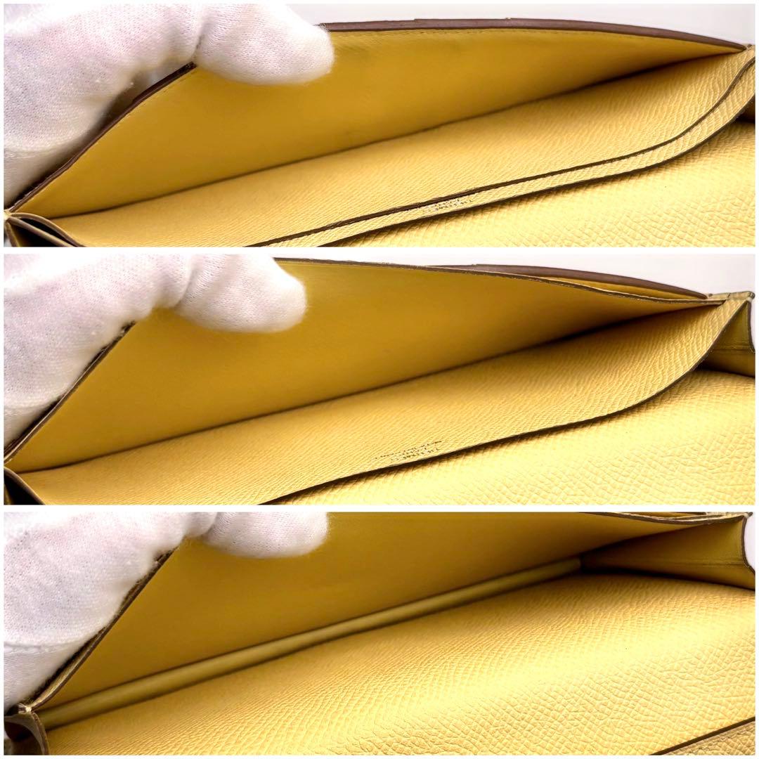 HERMES べアン スフレ 二つ折り 長財布 ネイビー 紺 イエロー 黄色 青