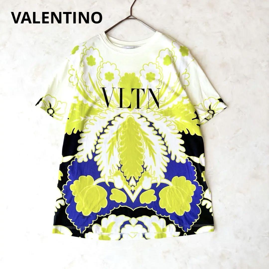 ヴァレンティノ ロゴプリントTシャツ ホワイト/オレンジ VALENTINO ヴァレンティノ 総柄プリント ロゴTシャツ XS 手洗い