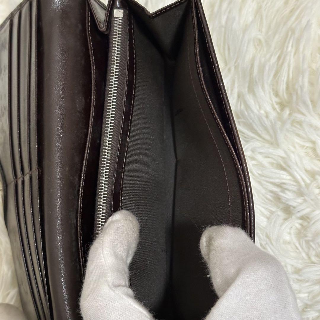 FENDI ズッカ柄 長財布 キャンバス レザー ブラウン フラップ 金具