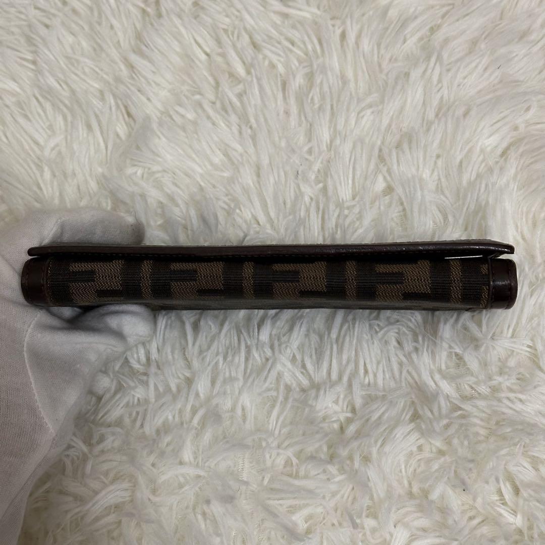 FENDI ズッカ柄 長財布 キャンバス レザー ブラウン フラップ 金具