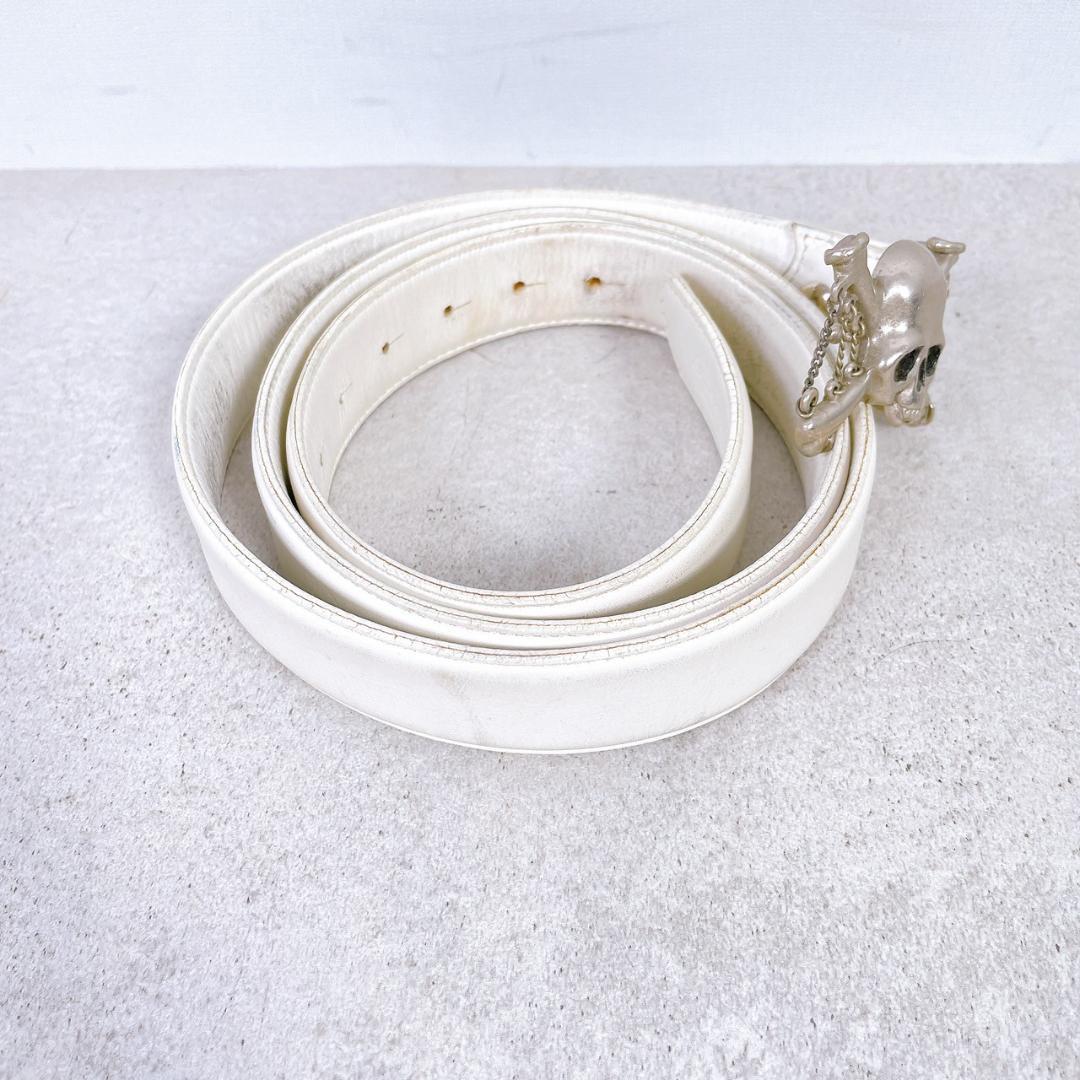 Roen ロエン スカル レザー ベルト WHITE