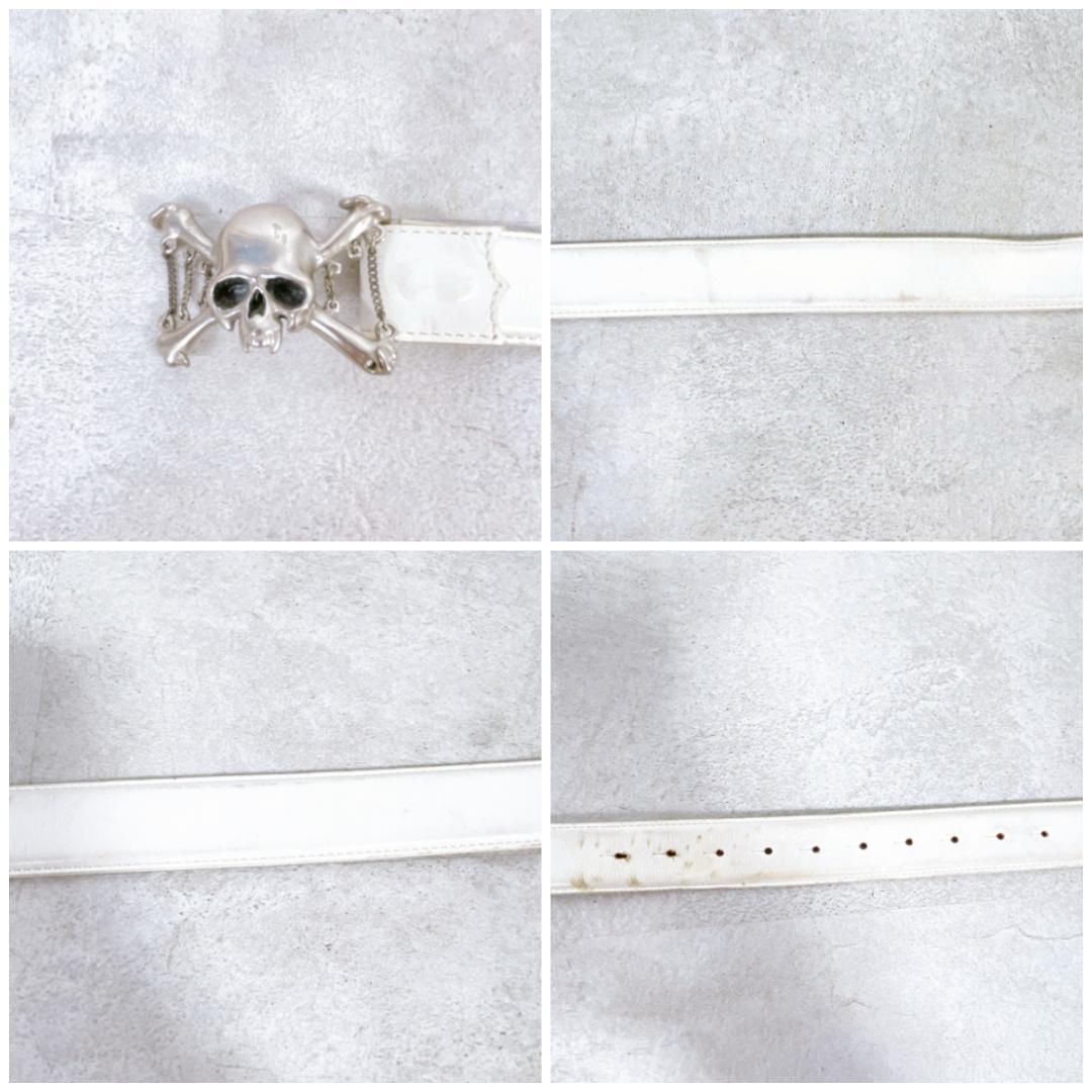 Roen ロエン スカル レザー ベルト WHITE