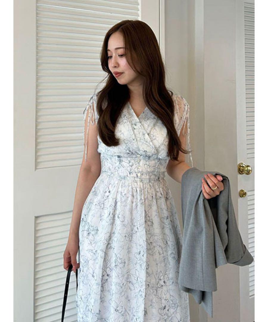 新品 FRAY I.D フレイアイディー ラインフラワープリントカシュワンピース