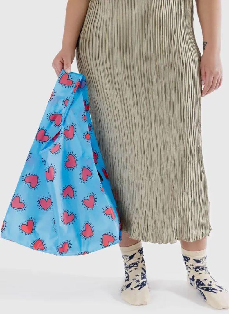 BAGGU キースヘリング ハート レッドギンガムチェック エコ