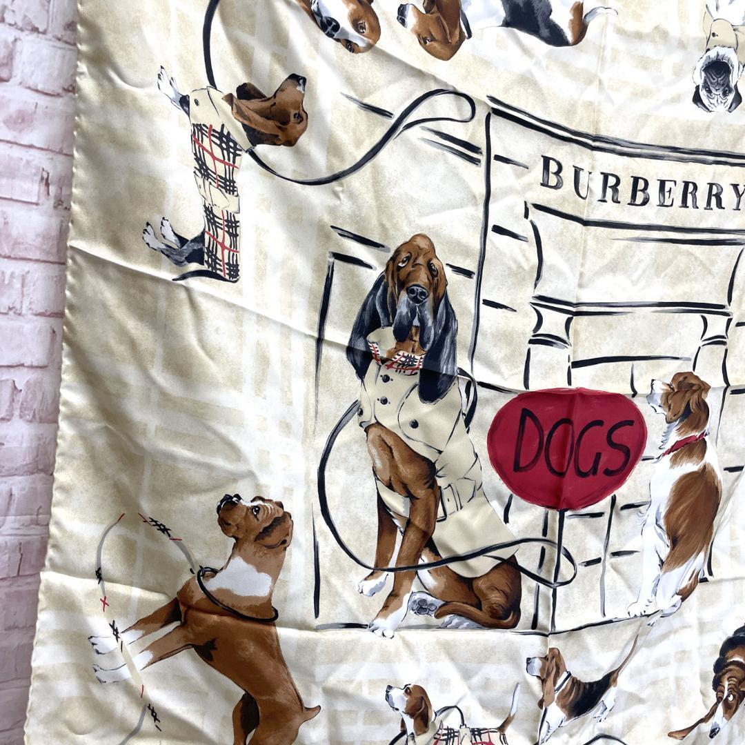 豪華 美品 BURBERRY 大判スカーフ ストール バンダナ シルク ドッグ 小物