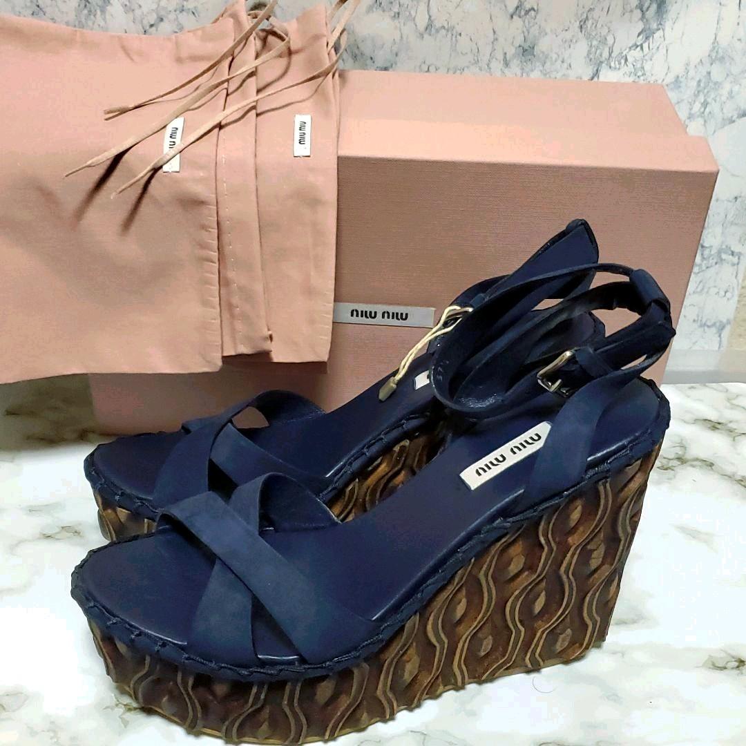 47 割引24 5cm女の子向けプレゼント集結 Miu Miu ミュウミュウ 新品未使用 正規品 ウェッジ イタリア 箱 袋付き サンダル 靴24 5 Cm Www Profimont Com