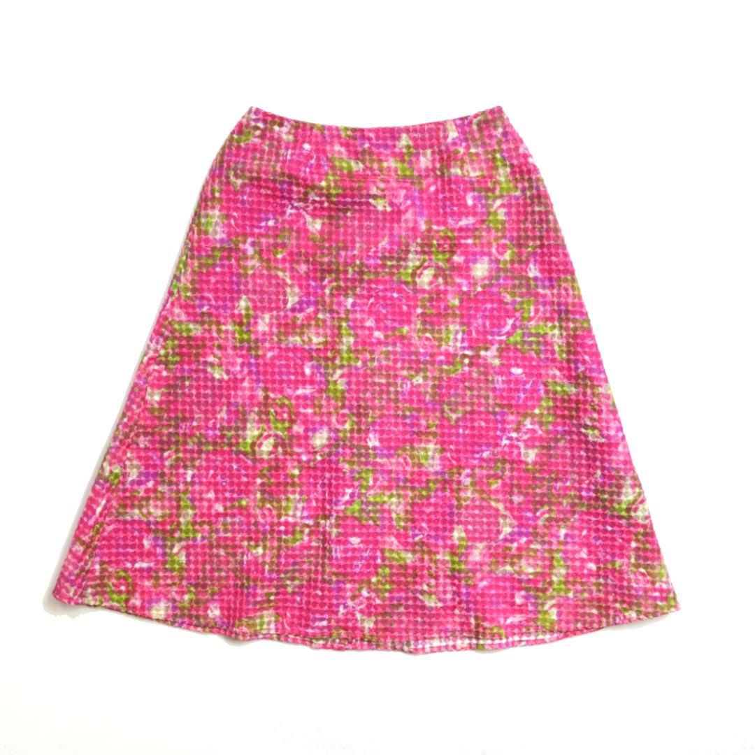 【美品】SYBILLAシビラ リネン製コットンワッフル刺繍花柄スカートLピンク