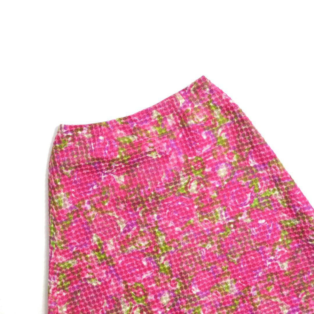 【美品】SYBILLAシビラ リネン製コットンワッフル刺繍花柄スカートLピンク