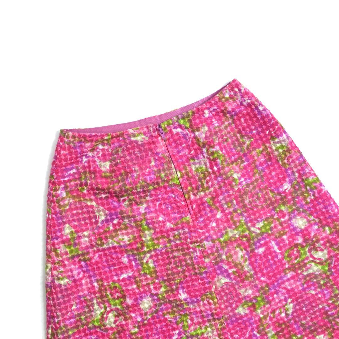 【美品】SYBILLAシビラ リネン製コットンワッフル刺繍花柄スカートLピンク
