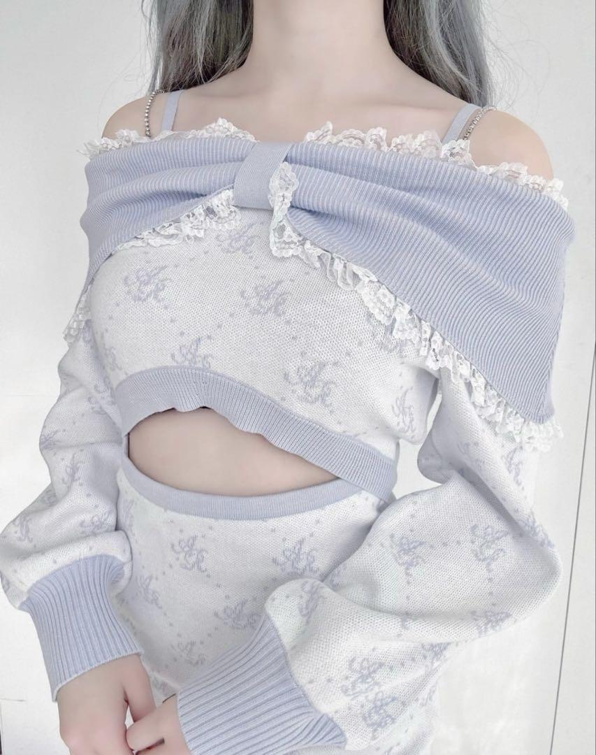 Ank Rouge フロント開きモノグラムワンピース ブルー