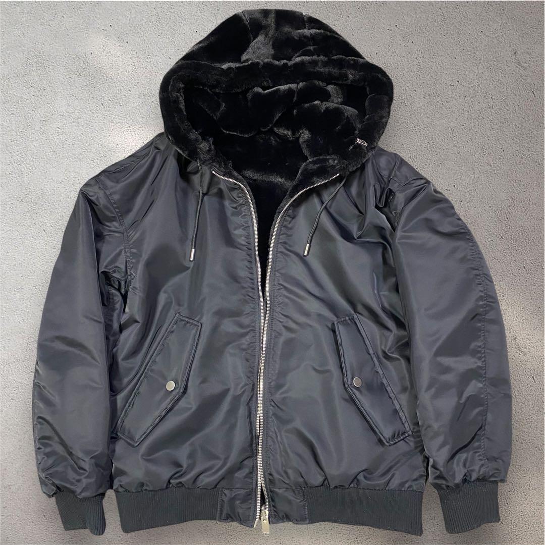 【美品】 ZARA リバーシブルボンバージャケット ボアパーカー L 黒