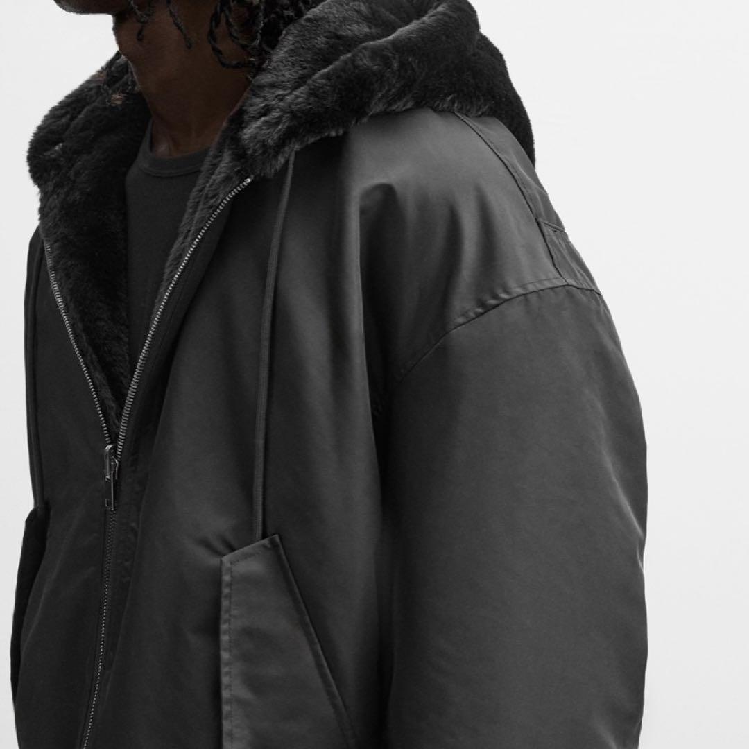 【美品】 ZARA リバーシブルボンバージャケット ボアパーカー L 黒
