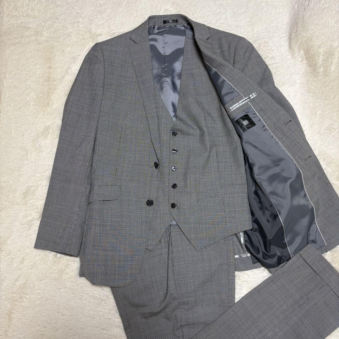 SUIT SELECT スリーピース　スーツ　チェック柄　Y6 グレー　L