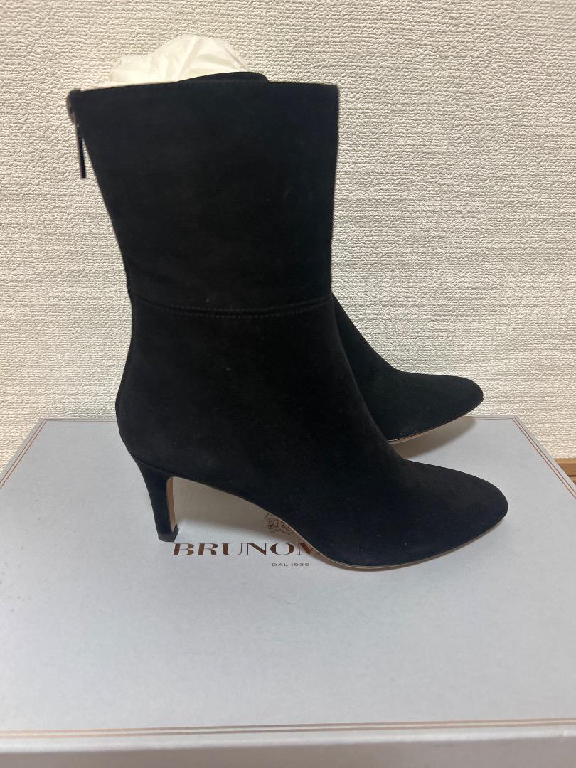 黒 スエード ヒールブーツ ミドルカット