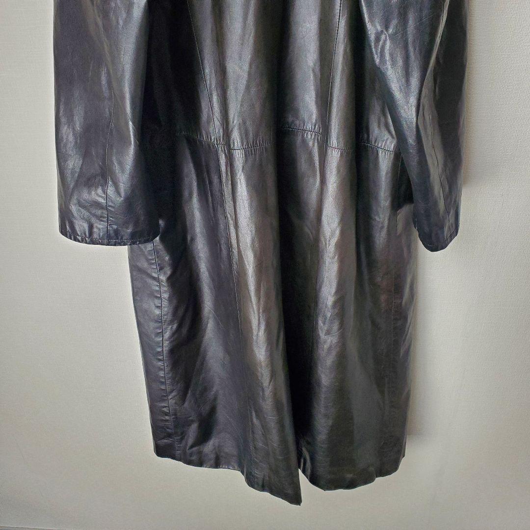 本革 牛革 ロングレザーコート ブラック 木製ボタン レトロ 古着 本革 牛革 ロングレザーコート ブラック 木製ボタン レトロ 古着