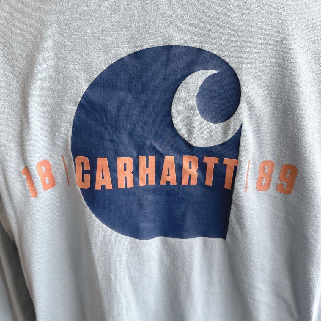 カーハートロングスリーブTシャツ水色メンズXLサイズバックプリント7218