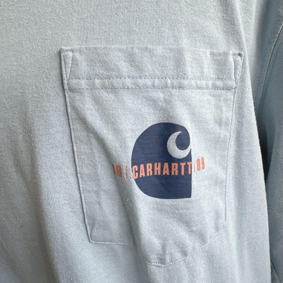 カーハートロングスリーブTシャツ水色メンズXLサイズバックプリント7218