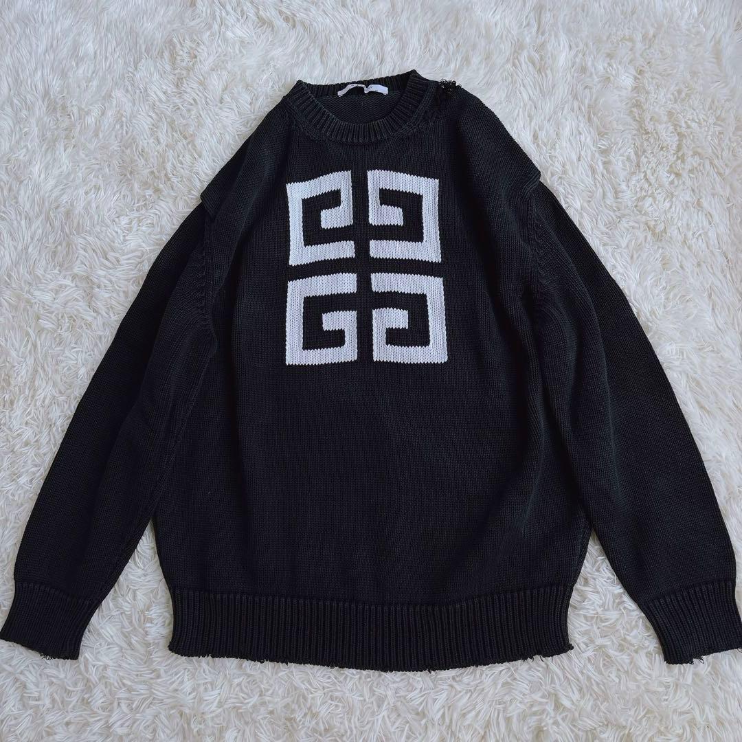 希少✨GIVENCHY PARIS ロゴニット セーター ダメージ加工 S