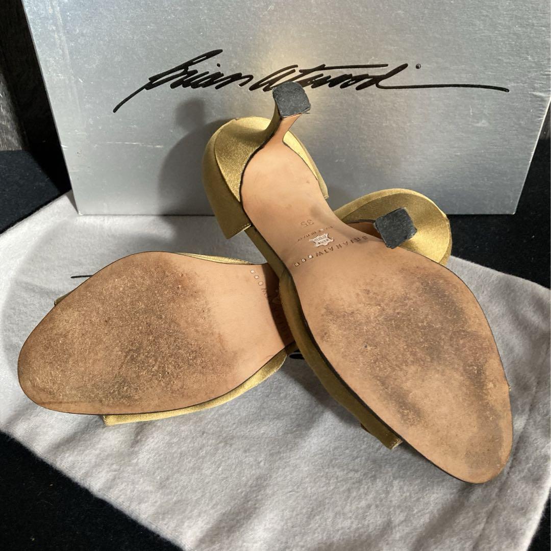 入荷now 安全 Atwood Brian 美品 オープントゥ ダークゴールド ビジュー パンプス 靴