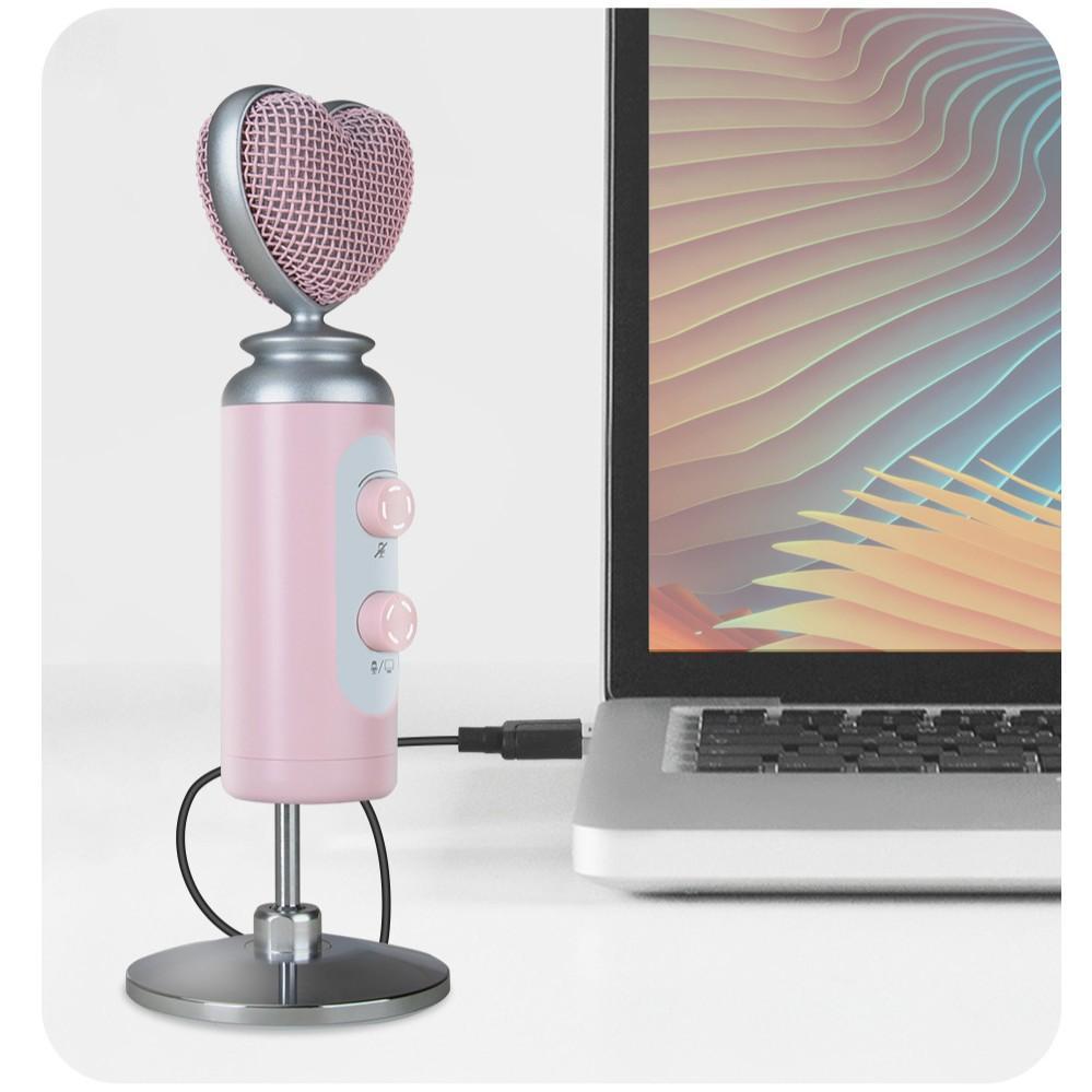 【新品】かわいいピンクのハート型コンデンサーマイク｜USB 卓上 asmr 配信