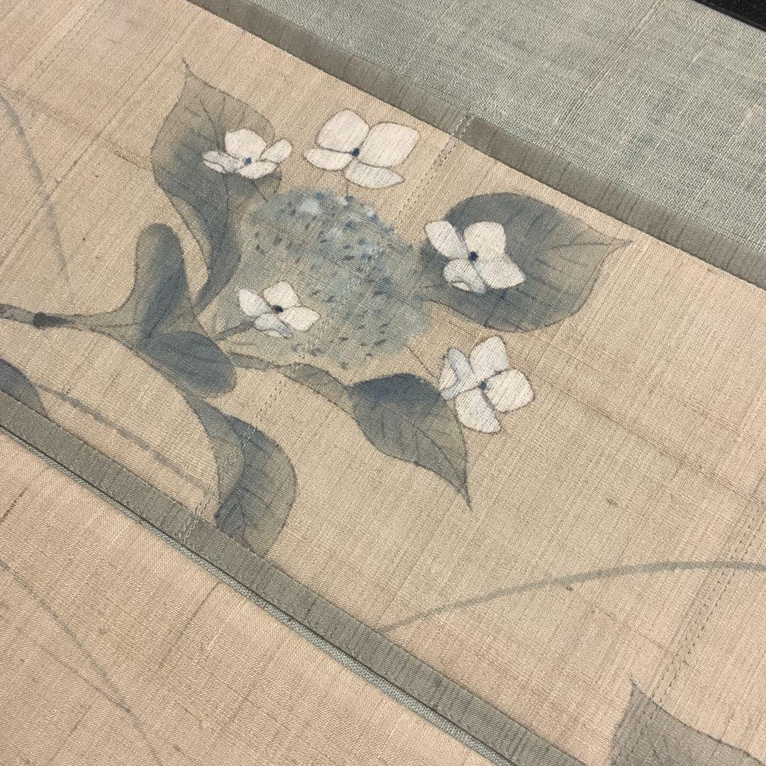 紬　あじさいの枝花　リメイク　山葡萄ハンドルバッグ