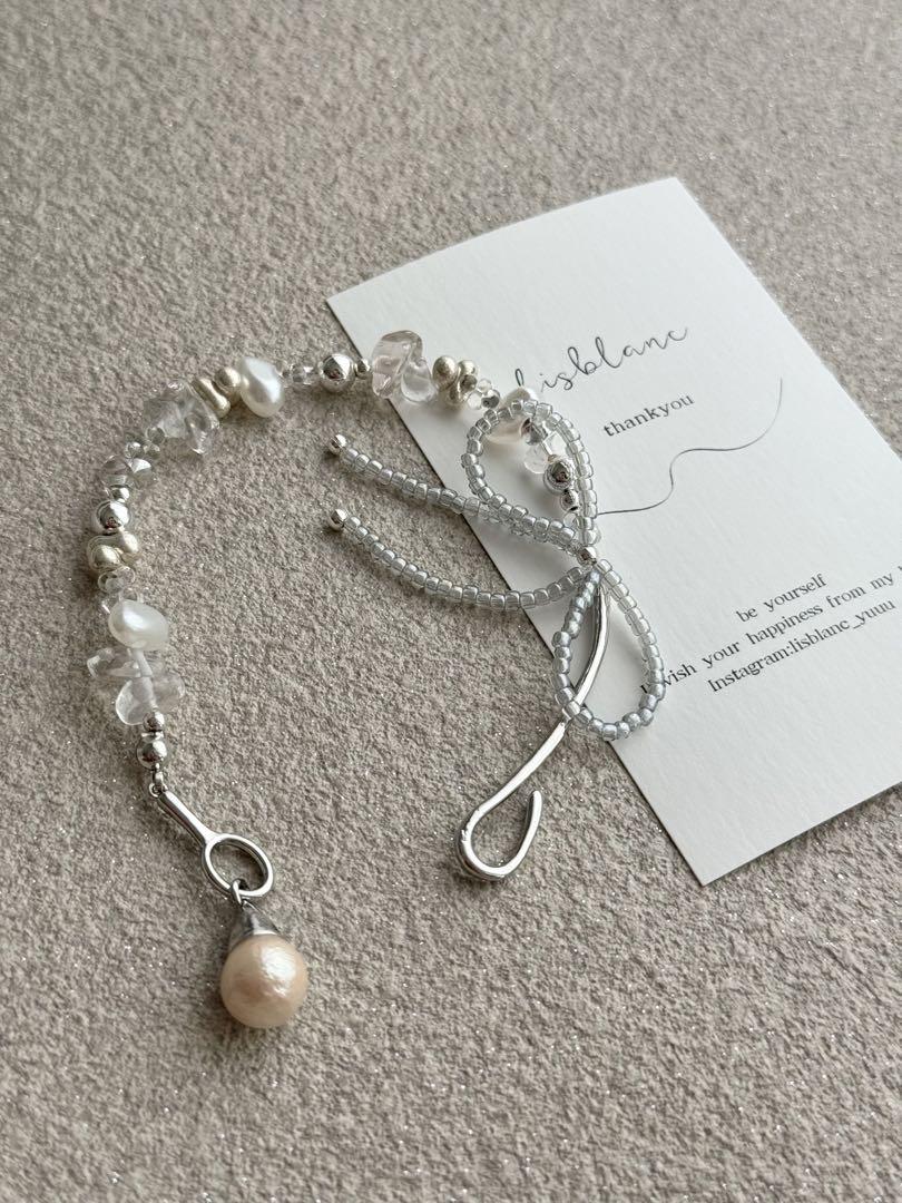 d279 大人気商品　pearl＆ ribbon ビーズブレスレット