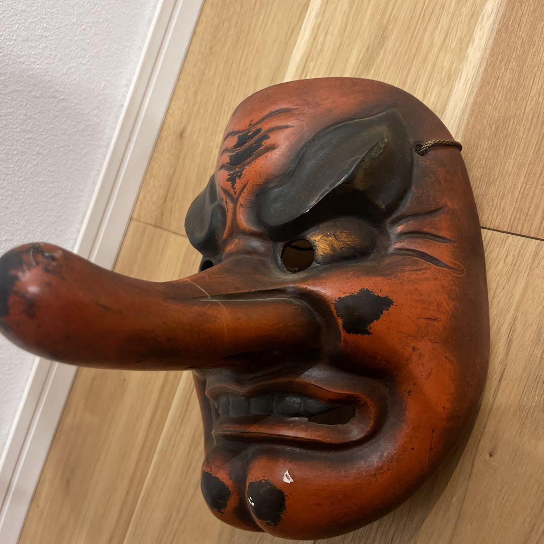 天狗　お面　天狗面　木彫