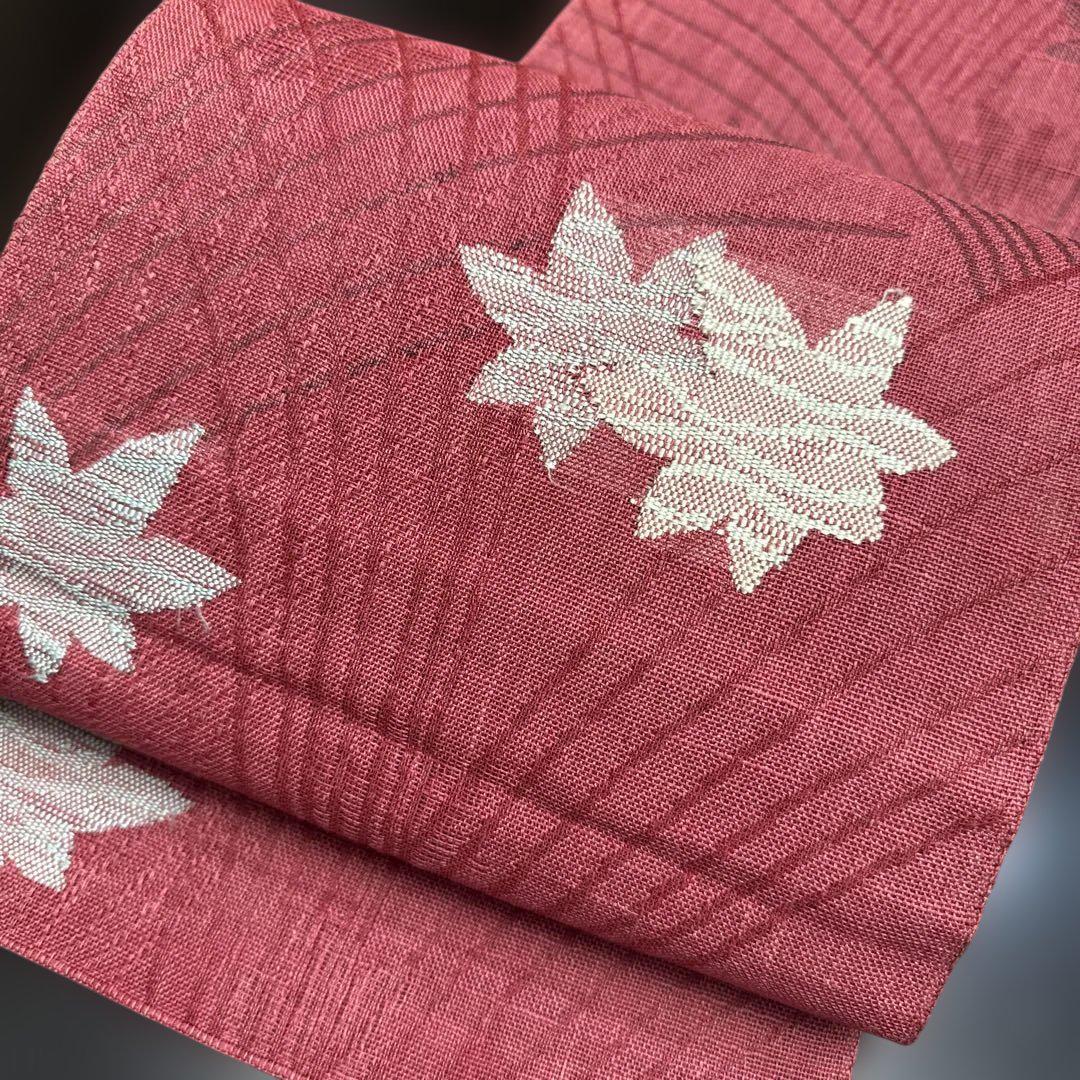 6-103 夏帯 夏物 名古屋帯 八寸 美品 着物 松葉仕立て