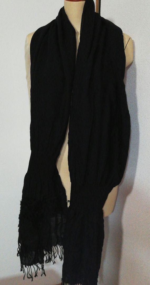 人気の新作 Yohji Yamamoto フリンジ付き ストール黒 フラワー +NOIR 小物