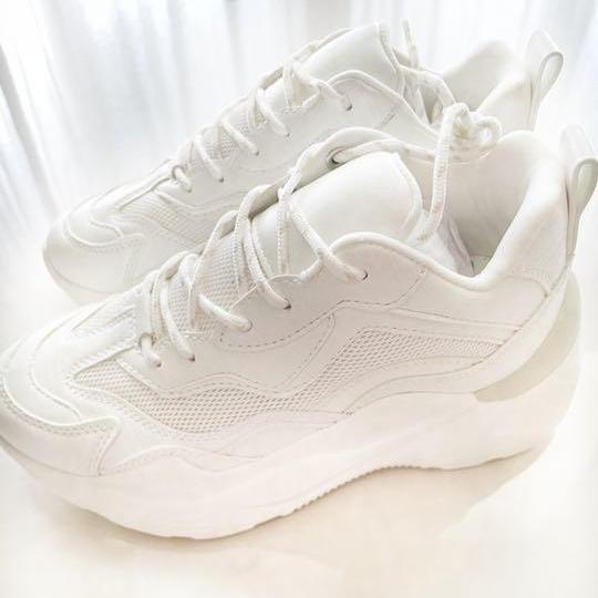 完売商品⭐︎TOP SHOP■レザー厚底☆ チャンキースニーカー / WHITE