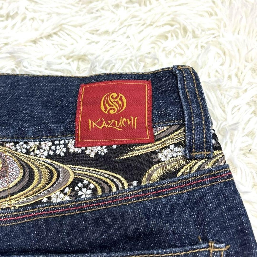 美品】ikazuchi 和柄 デニムジーンズ 刺繍 家紋 鯉 切り替え M