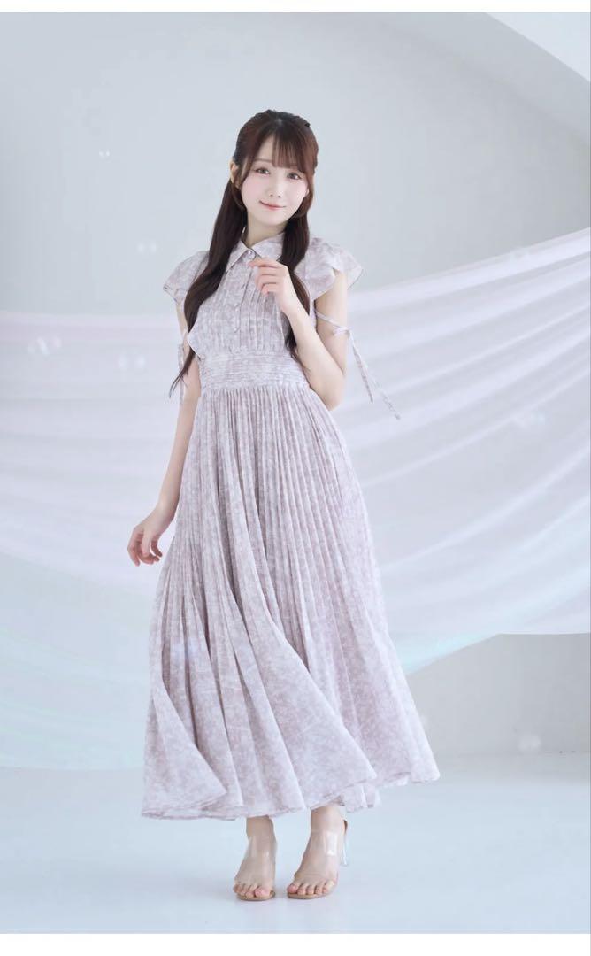 ワンピース Rose muse pleats floral print dress pink