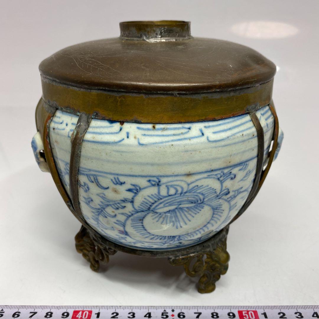 感謝の声続々! 中国清時代 染付 銅巻き 壺 高さ16cm直径13cm K4-0618①タニチ 陶芸 感謝の声続々! 中国清時代 染付 銅巻き 壺 高さ16cm直径13cm K4-0618①タニチ 陶芸