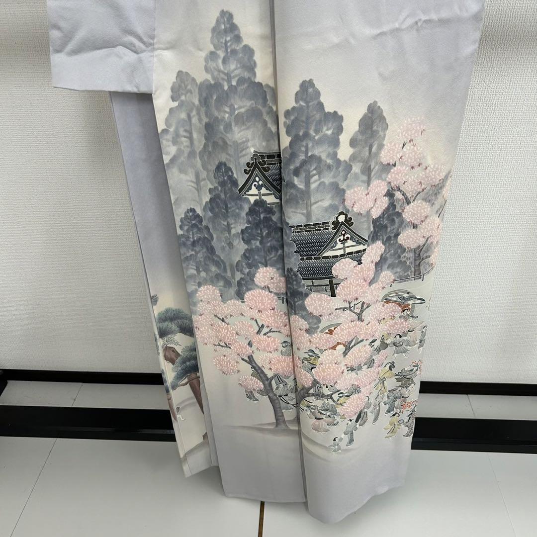 付け下げ 正絹 一つ紋 作家物おだに お花見 広衿 袷着物 T-2642