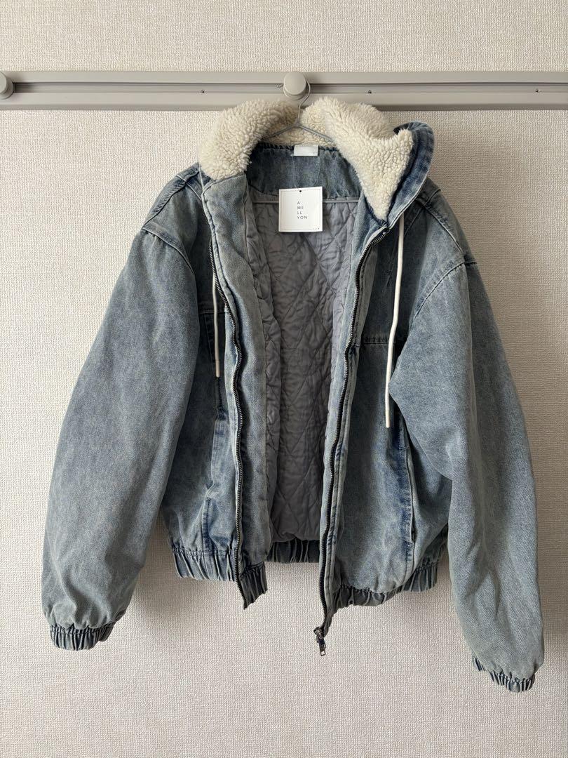 フードボア vintage ウォッシュ denim 中綿ブルゾン