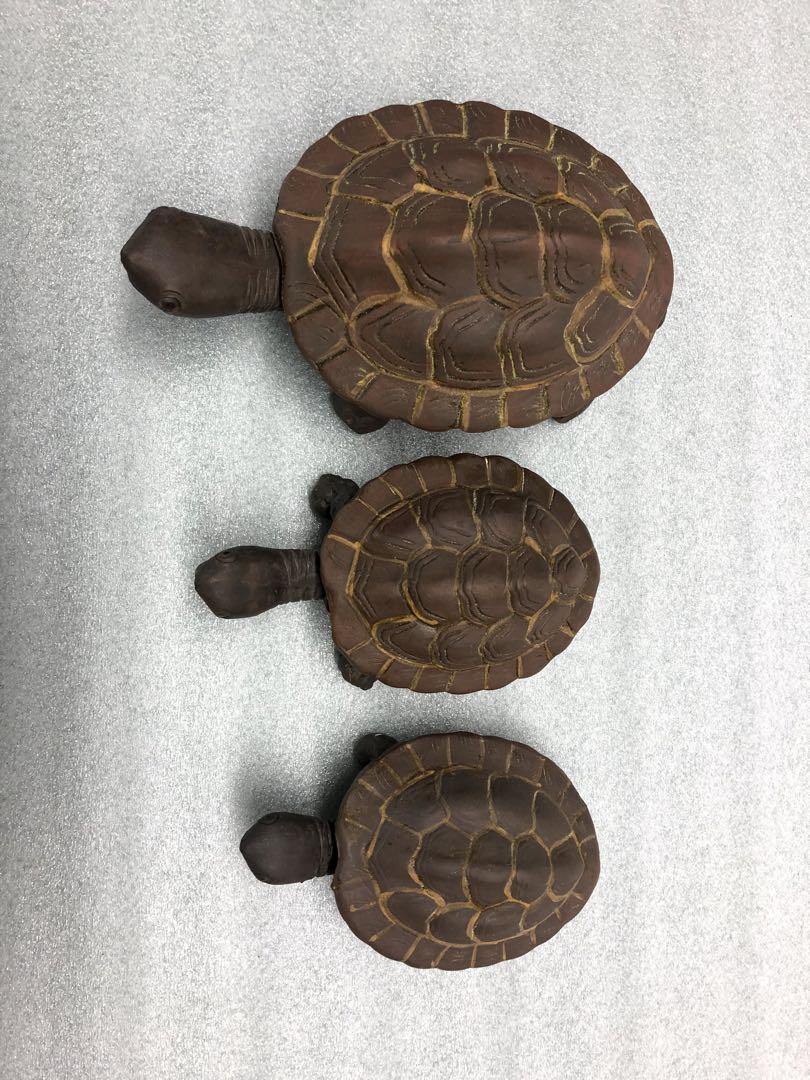 亀3匹　郁其明 からくり 亀置物　陶器