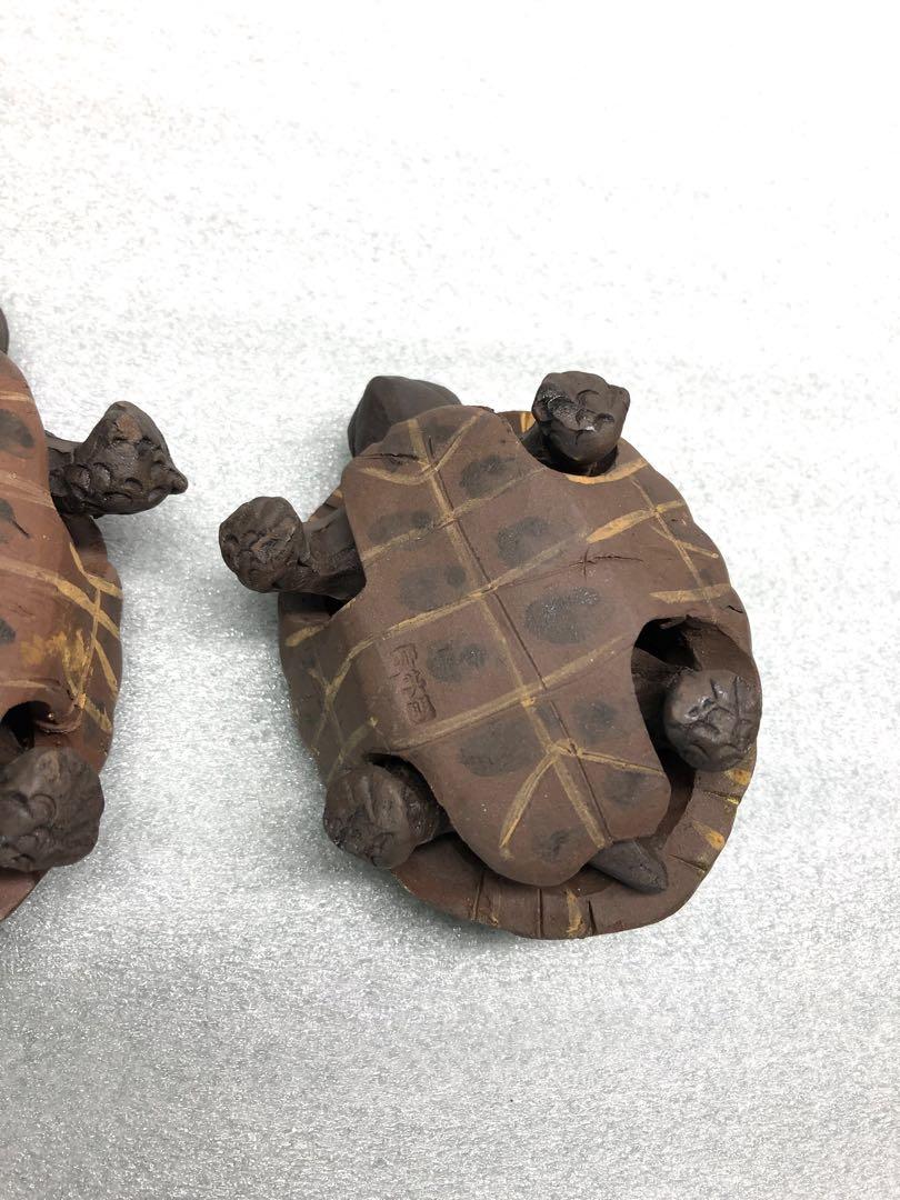 亀3匹　郁其明 からくり 亀置物　陶器