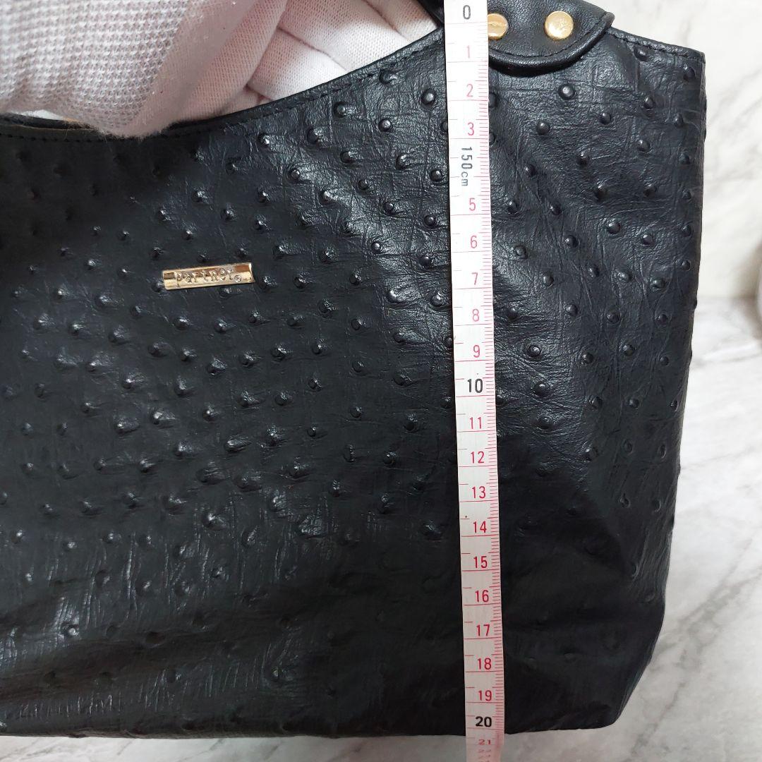安心のメルカリ便❤️ハンドバック オーストリッチ 金具 金 本革 ZAO オーストリッチ ハンドバッグ 本革 トートバッグ 南京錠 黒