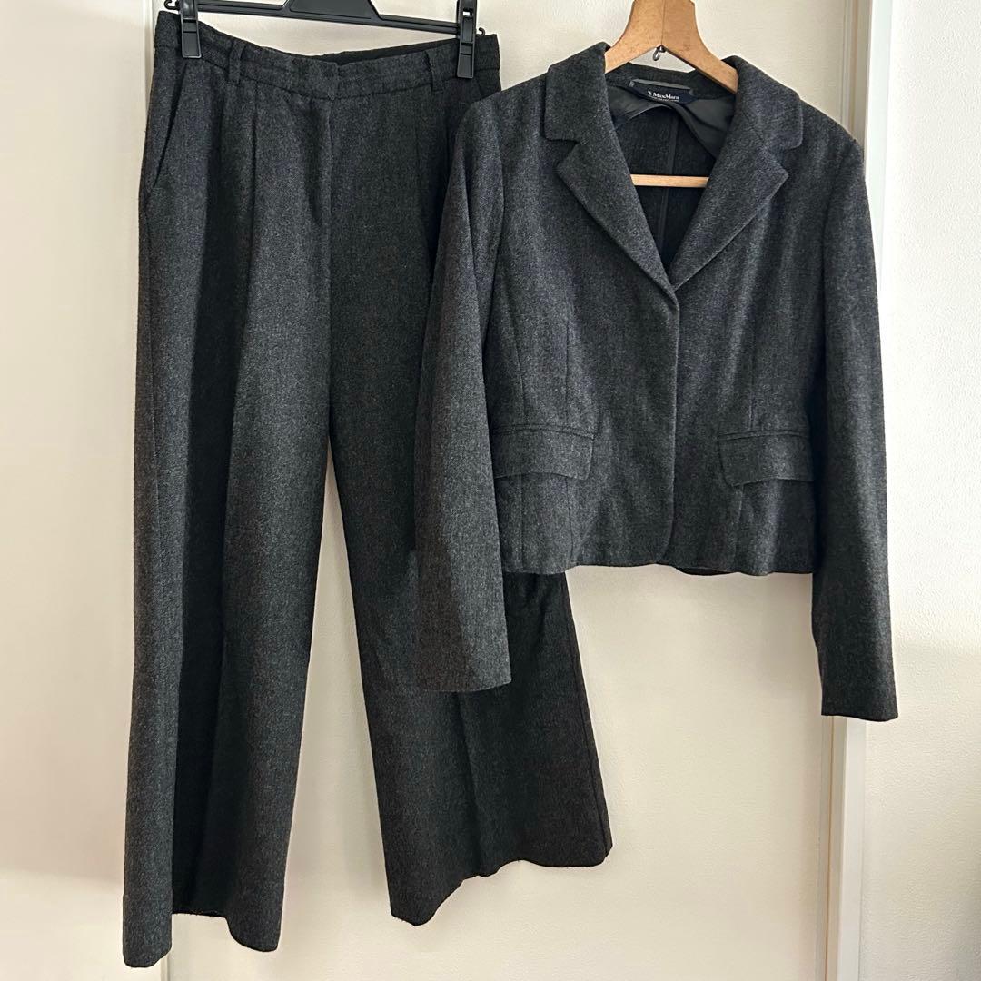 エスマックスマーラ パンツスーツ セットアップ グレー M ウール 秋冬M S Max Mara