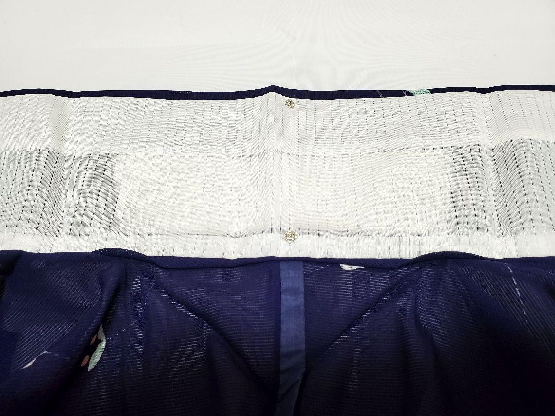 C 美品 夏物 椿の花模様 紫 化繊 薄物 絽 紗 小紋 着物
