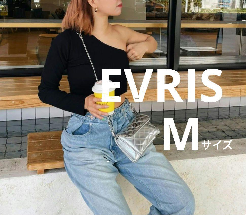 【EVRIS】エヴリス　ウエストボタンワイドデニムパンツ　ブルー　Mサイズ