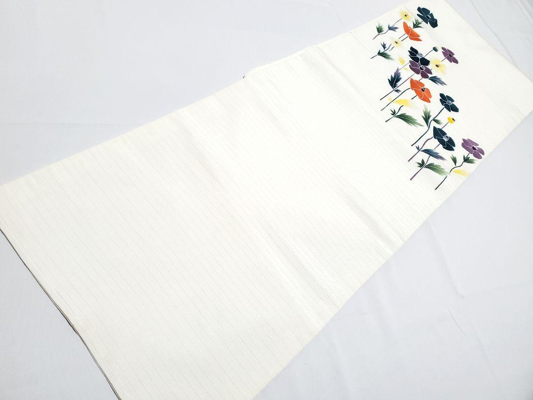 A ポピーの花模様 白色 太鼓 正絹 薄物 夏用 絽 紗 カジュアルな名古屋帯