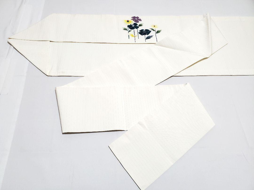 A ポピーの花模様 白色 太鼓 正絹 薄物 夏用 絽 紗 カジュアルな名古屋帯