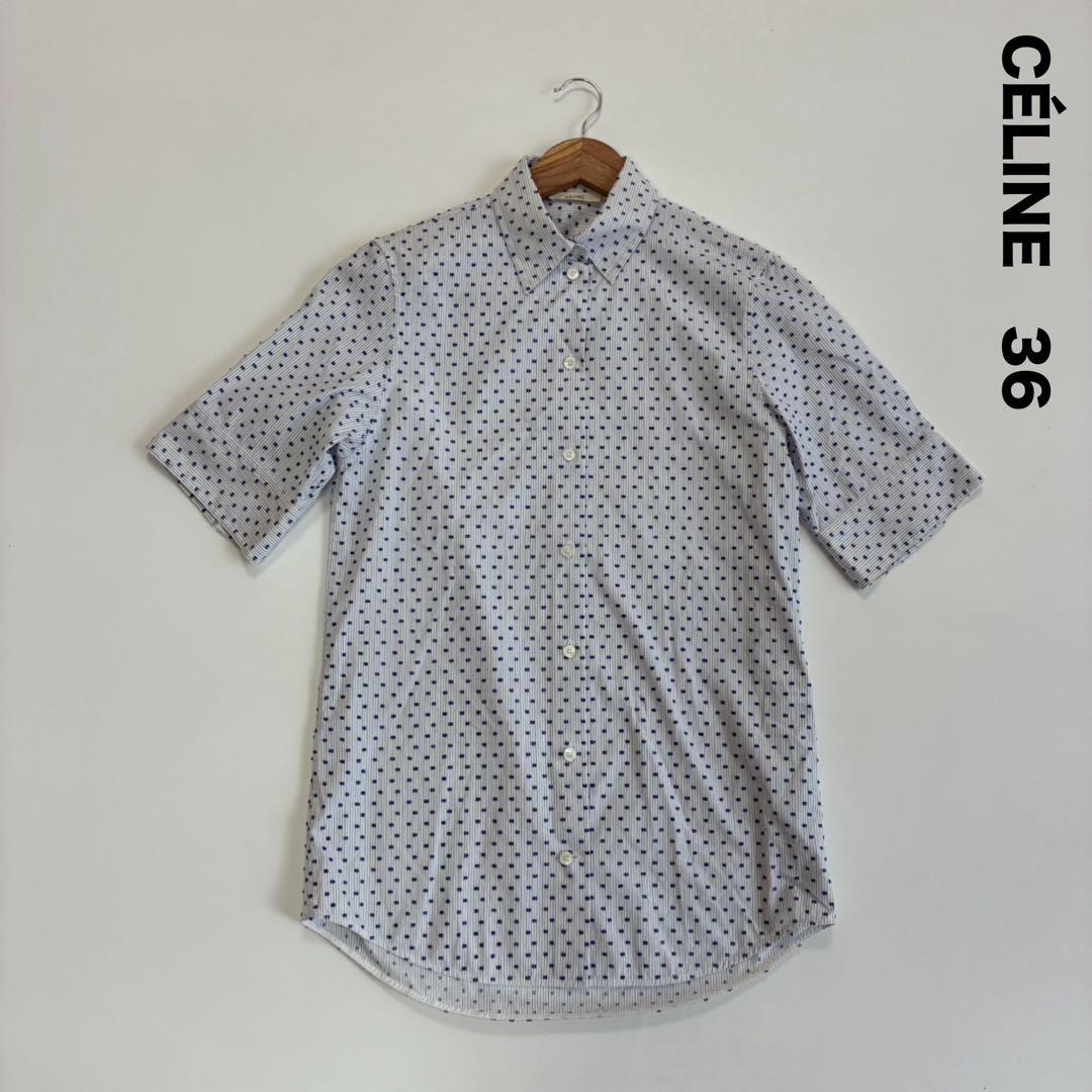 CÉLINE セリーヌ☆フィービー期ピンストライプ&ドットブラウス CÉLINE セリーヌ☆フィービー期ピンストライプ&ドットブラウス