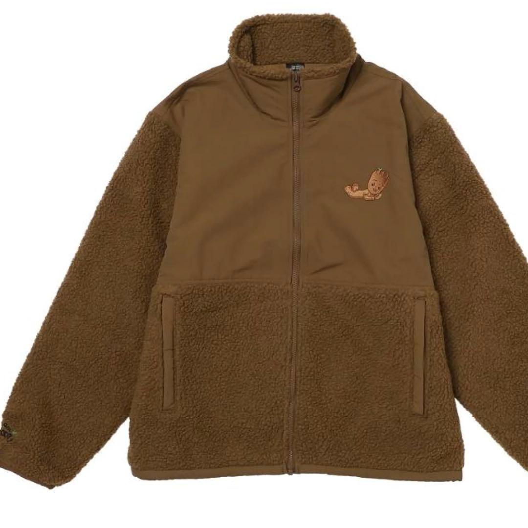 marvel マーベル グルート刺繍ブラウン ボアジャケット SIZE MARVEL