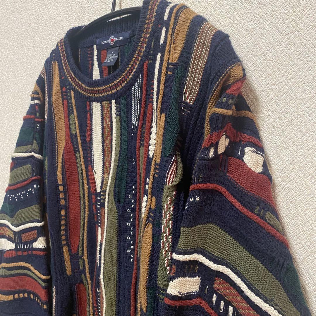 3Dニット 古着 90s cotton traders 100%コットン ニット
