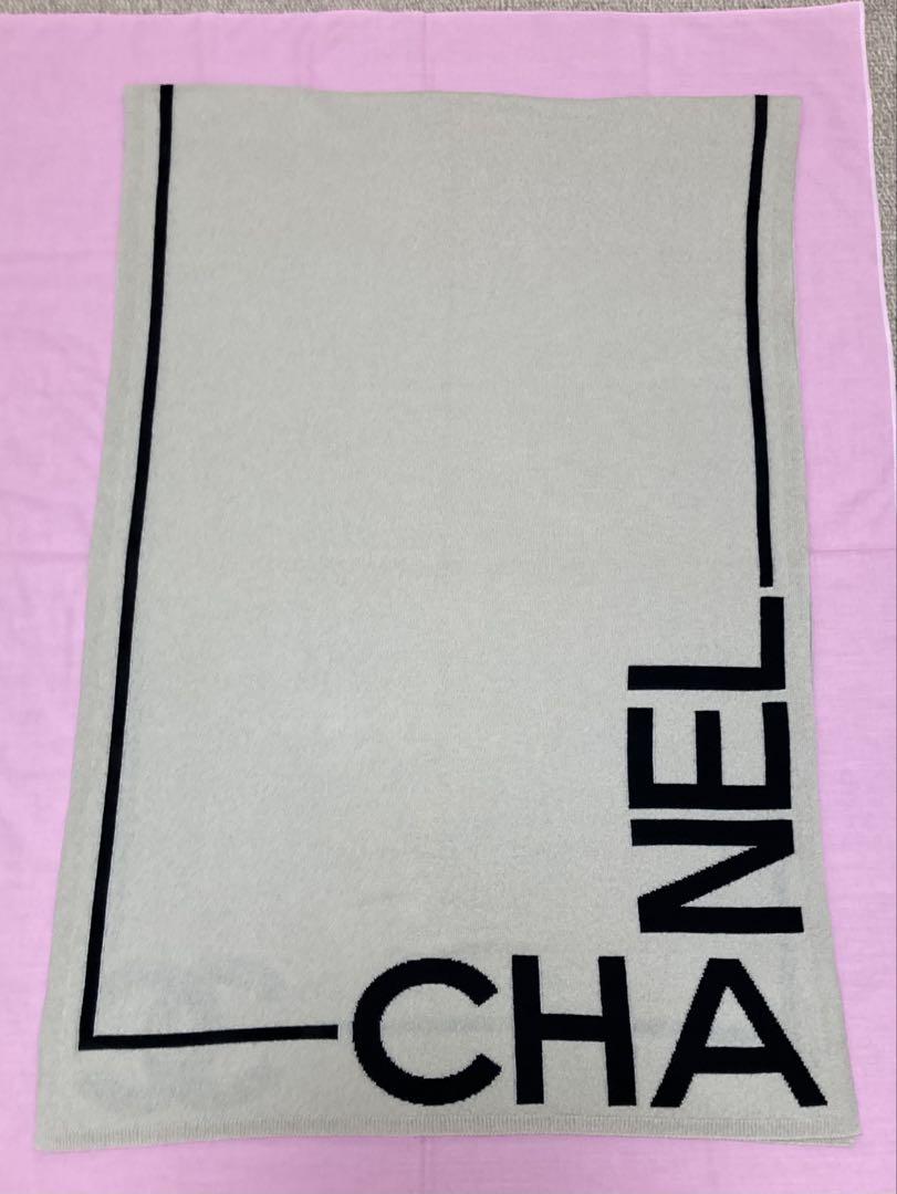 CHANEL シャネルストールショールマフラーベージュ黒カシミヤ